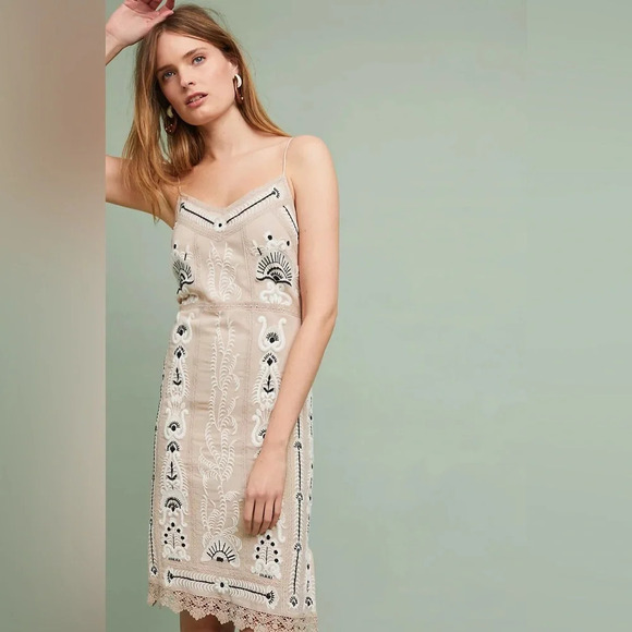 Anthropologie Maeve Embroidered Slip  Dress Extra Small - Picture 2 of 12